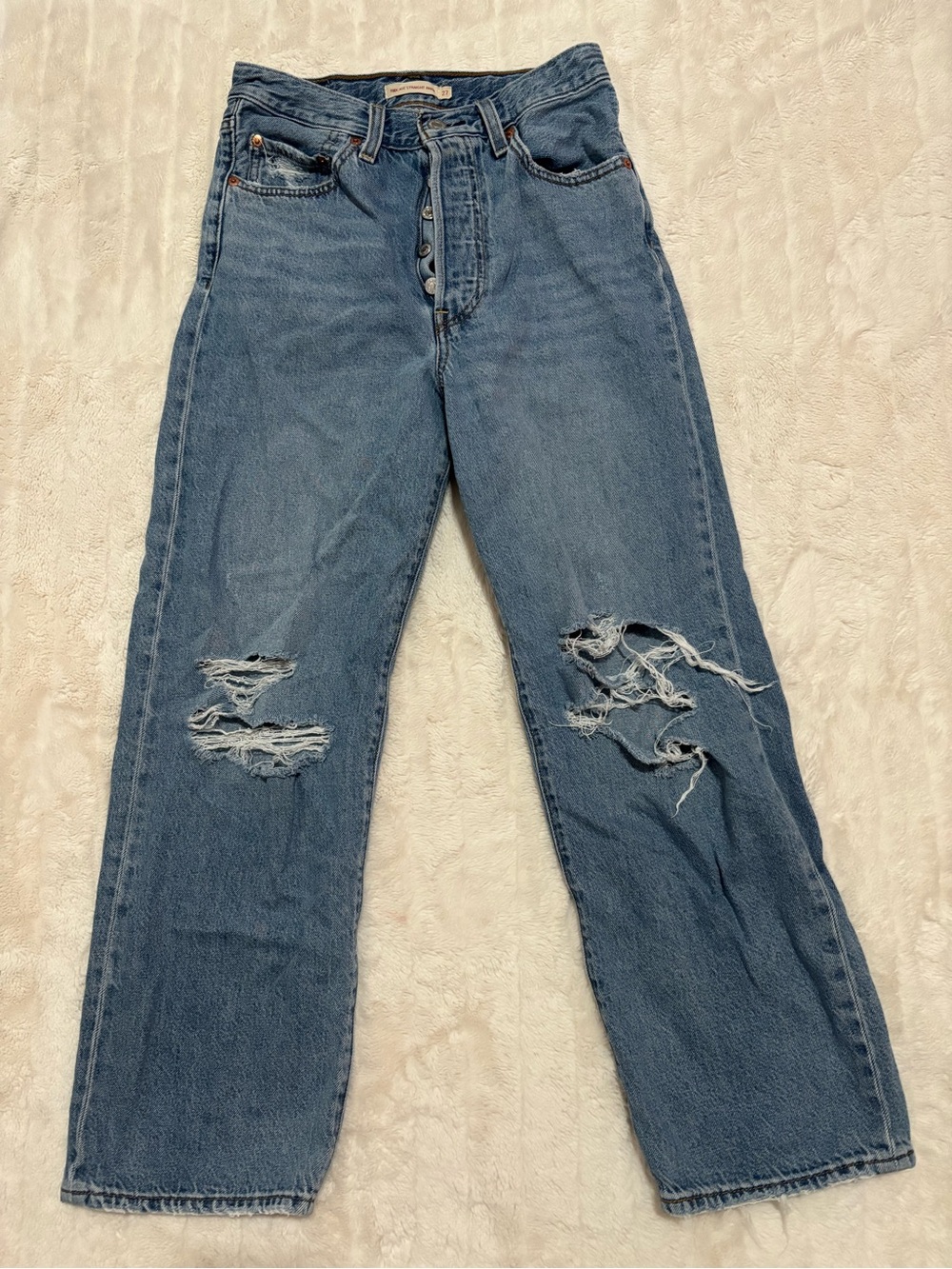 Levi's Medium Blue Distressed Straight-Leg Jeans